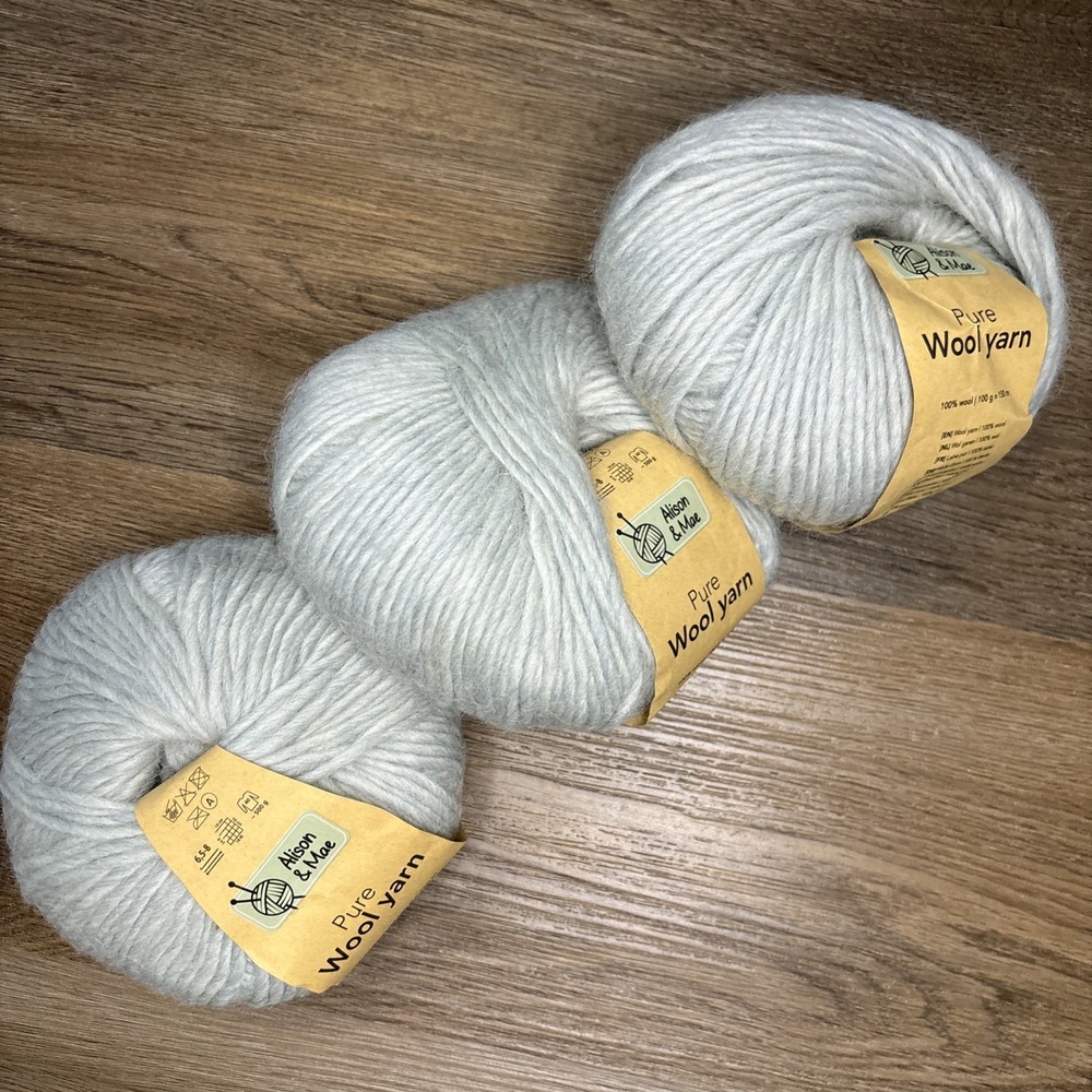 Lot Of 3 Alison And Mae Pure Wool Yarn 100% Wool Pale Blue Green 100g‎ 150m